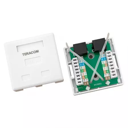 Розетка настенная TERACOM кат.5E неэкранированная 2 порта RJ-45 Dual IDC бел. EKF TRC-WBOX-2RJ45-5EUTP-WH