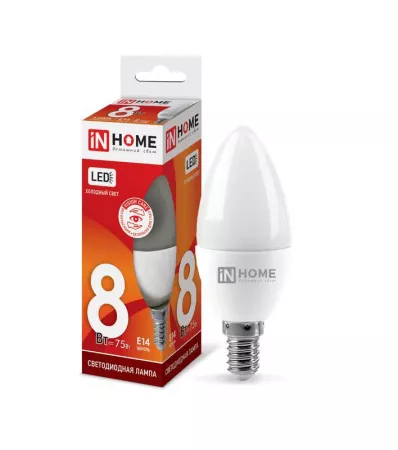 Лампа светодиодная LED-СВЕЧА-VC 8Вт свеча 6500К холод. бел. E14 760лм 230В IN HOME 4690612024806