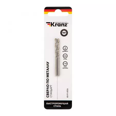 Сверло по металлу 3.0мм HSS DIN 338 (уп.2шт) Kranz KR-91-0556
