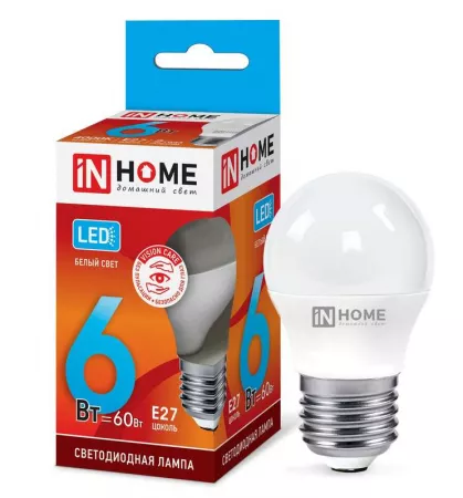 Лампа светодиодная LED-ШАР-VC 6Вт шар 4000К нейтр. бел. E27 570лм 230В IN HOME 4690612020532