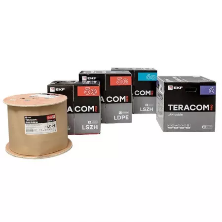 Кабель витая пара F/UTP кат.5E 4 пары 24 AWG solid внешн. LDPE черн. (м) TERACOM PRO EKF TRP-5EFTP-04PE-BK-OUT3